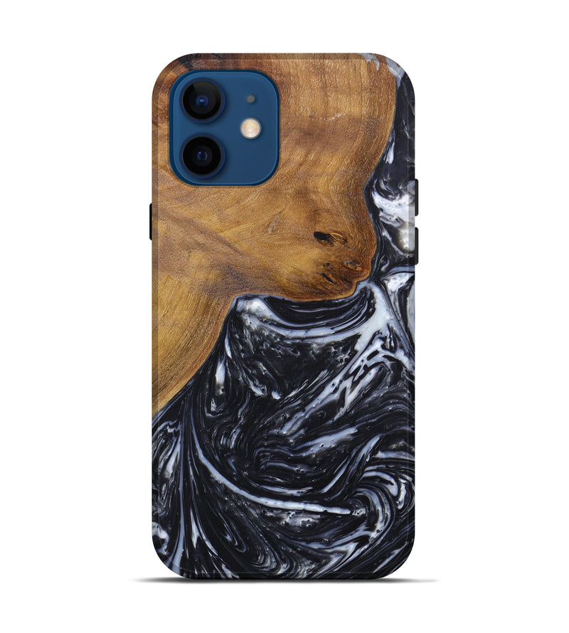 iPhone 12 Wood+Resin Live Edge Phone Case - Rodney (Black & White, 627225)