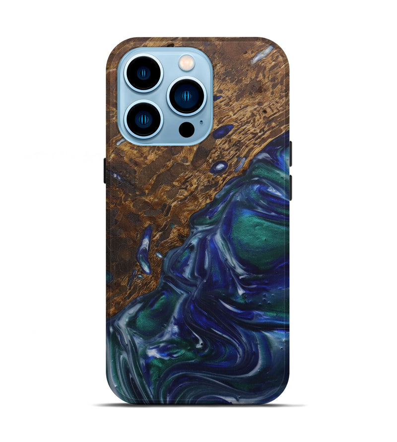 iPhone 14 Pro Wood+Resin Live Edge Phone Case - Penang (Dark Blue, 593303)