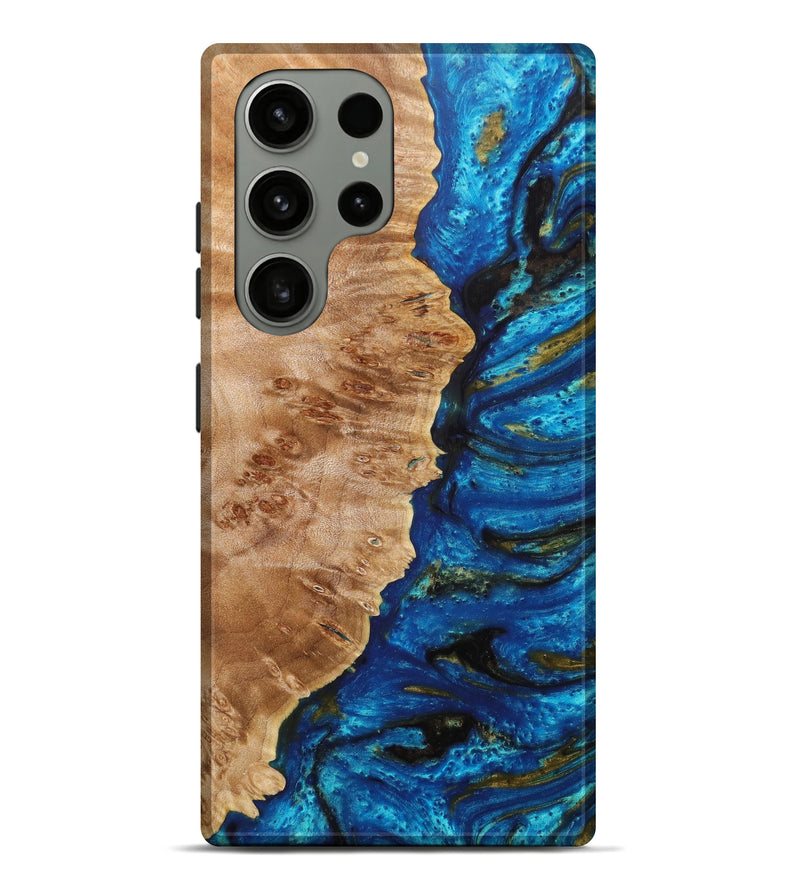 Galaxy S23 Ultra Wood+Resin Live Edge Phone Case - Elijah (Teal & Gold, 639102)