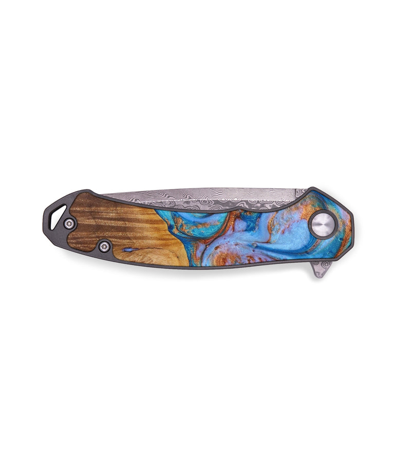 EDC Wood+Resin Pocket Knife - Rachelle (Teal & Gold, 645152)