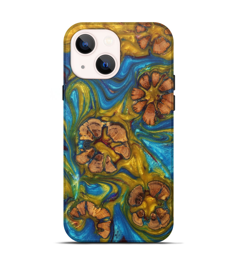 iPhone 13 Wood+Resin Live Edge Phone Case - Octavia (Light Blue, 611121)
