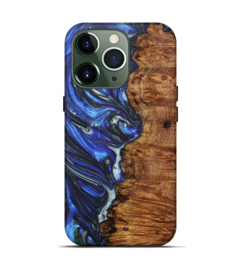 iPhone 13 Pro Wood+Resin Live Edge Phone Case - Mellisent (Light Blue, 596650)