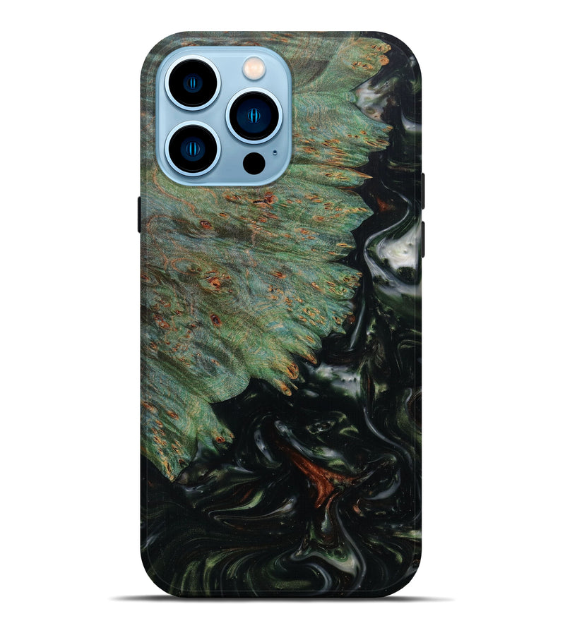 iPhone 14 Pro Max Wood+Resin Live Edge Phone Case - Joanne (Dark Green, 596616)