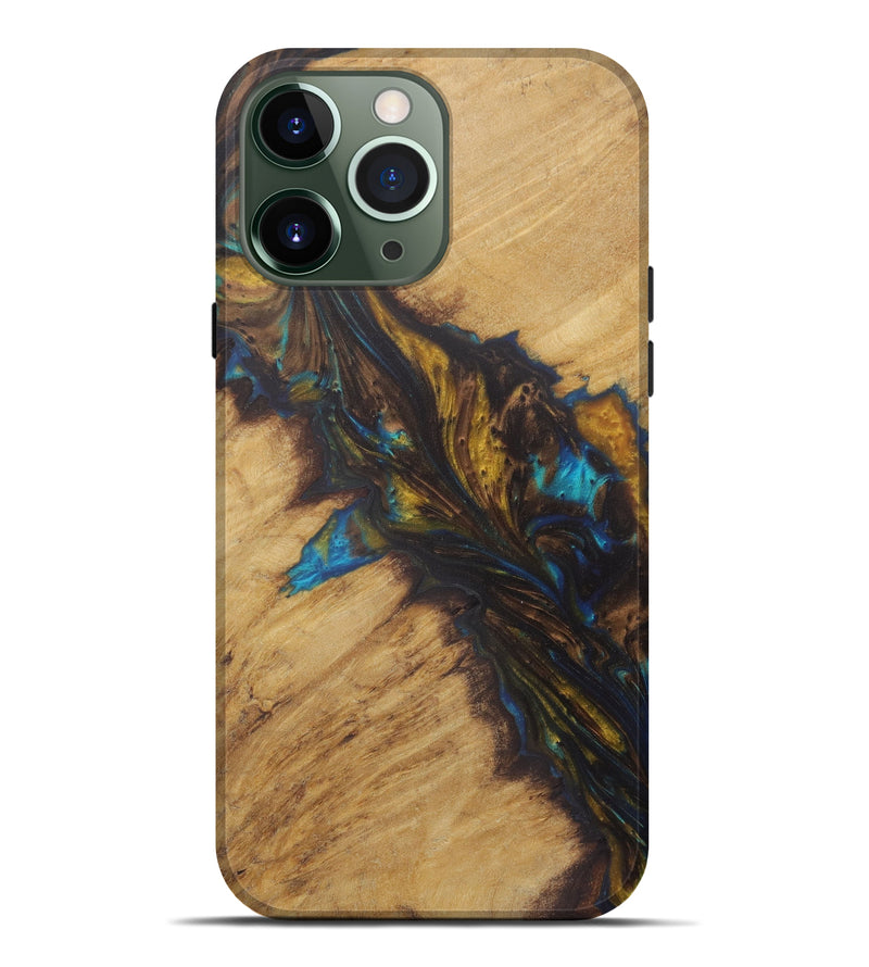iPhone 13 Pro Max Wood+Resin Live Edge Phone Case - Pinder (Teal & Gold, 575501)