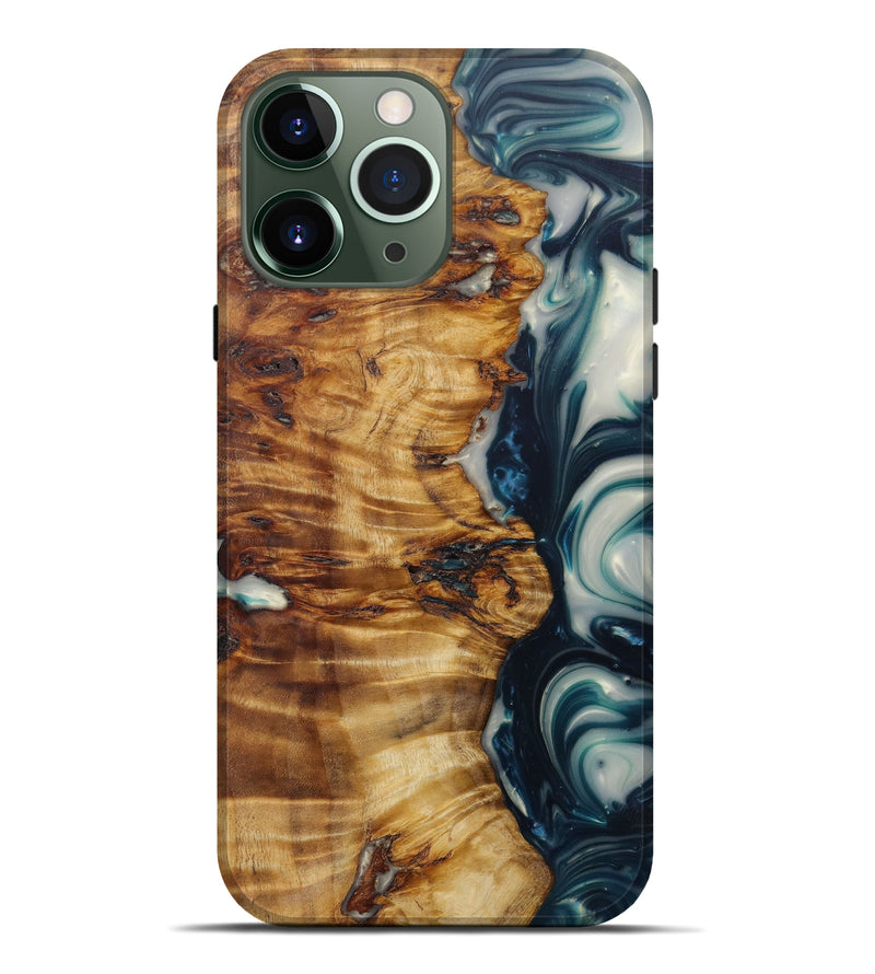 iPhone 13 Pro Max Wood+Resin Live Edge Phone Case - Naomi (Green, 641740)
