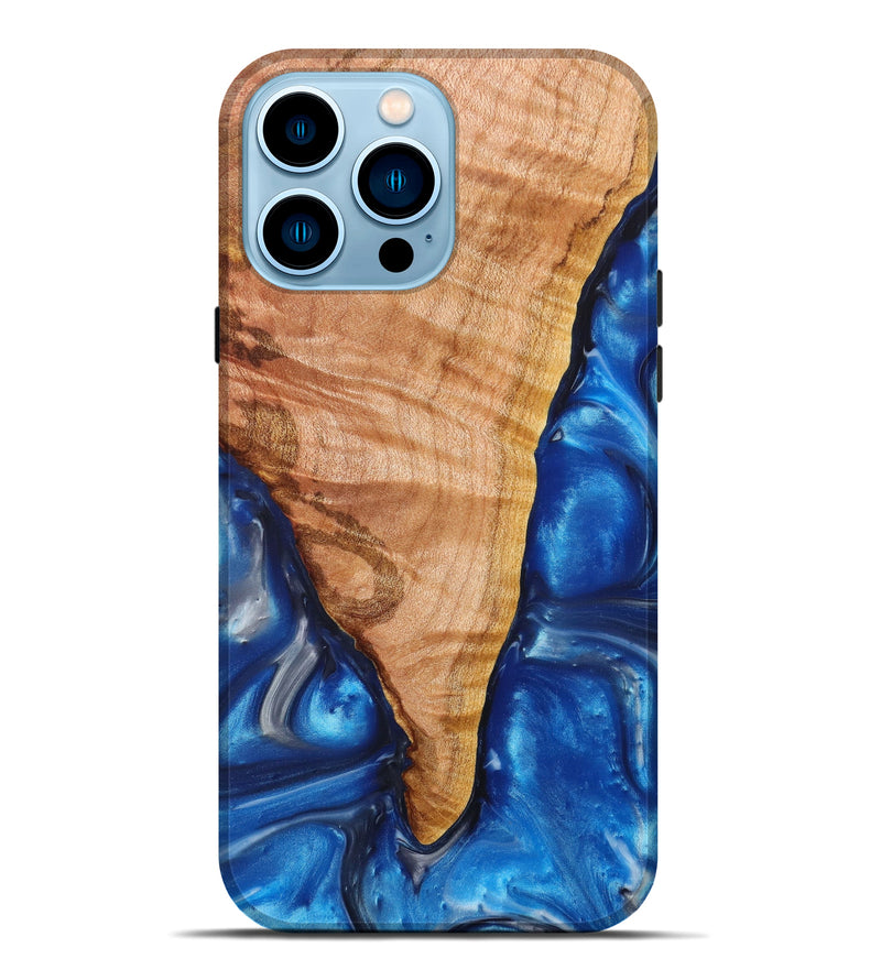 iPhone 14 Pro Max Wood+Resin Live Edge Phone Case - Matias (Blue, 628376)