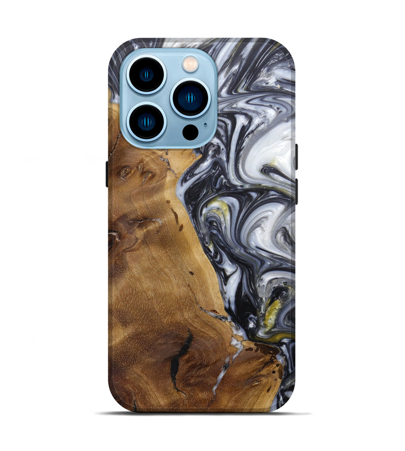 iPhone 14 Pro Wood+Resin Live Edge Phone Case - Calypso (Black & White, 596317)