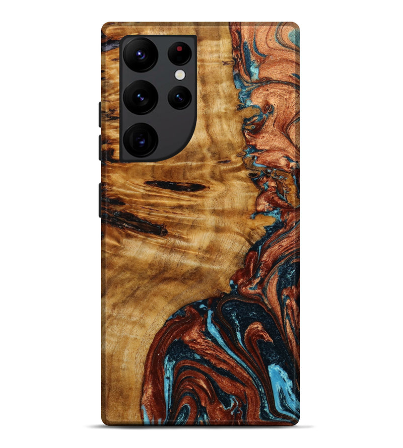 Galaxy S22 Ultra Wood+Resin Live Edge Phone Case - Tyrone (Teal & Gold, 643991)