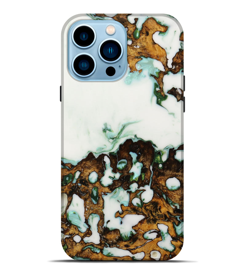 iPhone 14 Pro Max Wood+Resin Live Edge Phone Case - Vivian (Green, 648342)