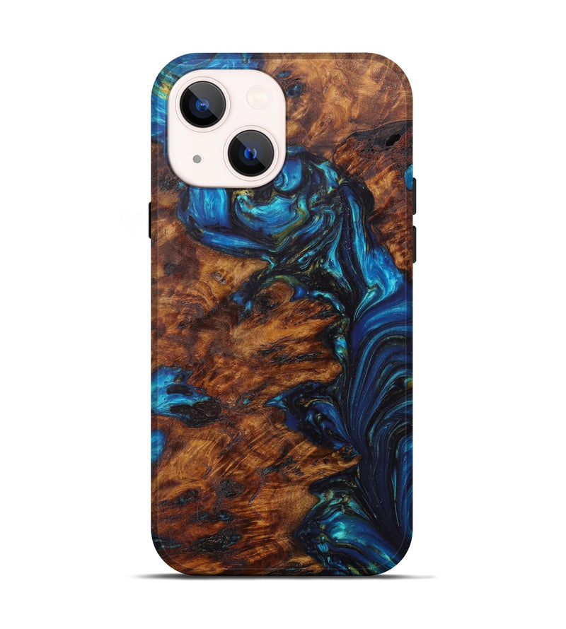 iPhone 13 Wood+Resin Live Edge Phone Case - Russ (Teal & Gold, 610362)