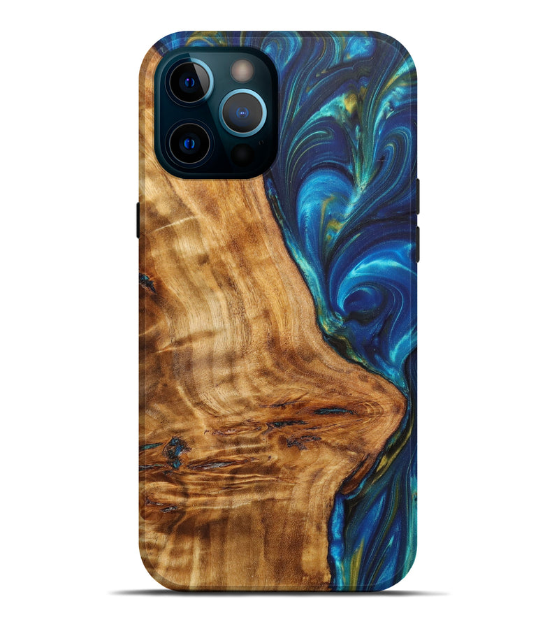 iPhone 12 Pro Max Wood+Resin Live Edge Phone Case - Dominique (Teal & Gold, 635691)
