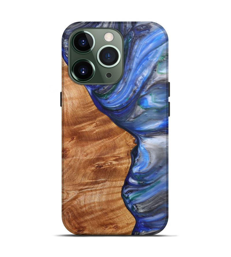 iPhone 13 Pro Wood+Resin Live Edge Phone Case - Giovani (Blue, 629555)