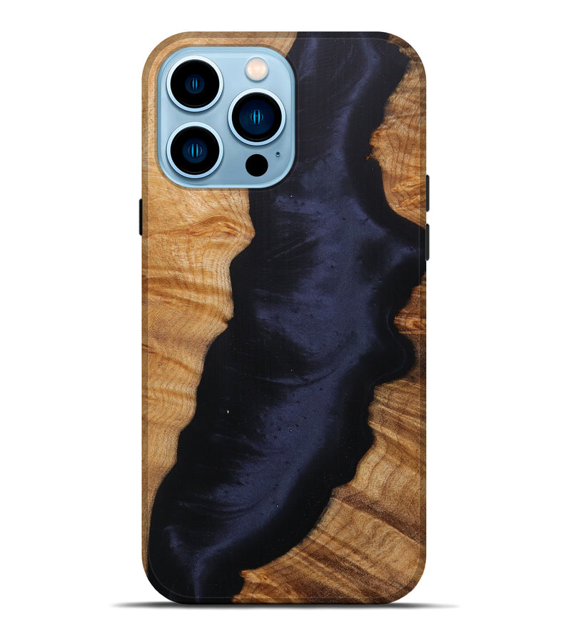 iPhone 14 Pro Max Wood+Resin Live Edge Phone Case - Leena (Pure Black, 614964)