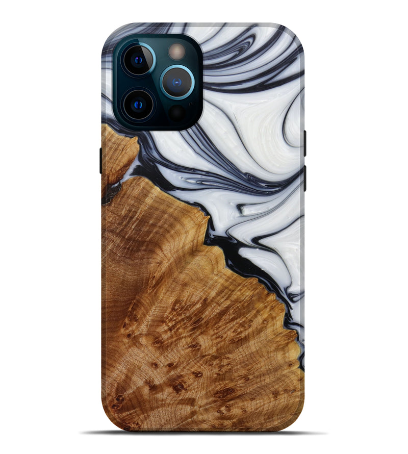 iPhone 12 Pro Max Wood+Resin Live Edge Phone Case - Lorie (Black & White, 620154)