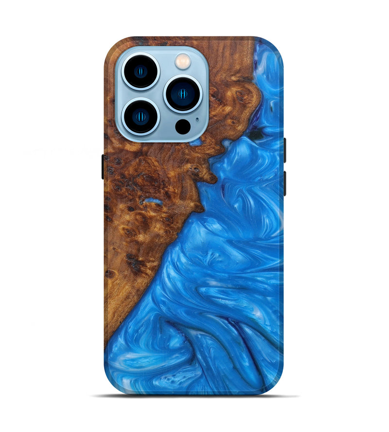 iPhone 14 Pro Wood+Resin Live Edge Phone Case - Gnni (Light Blue, 593311)