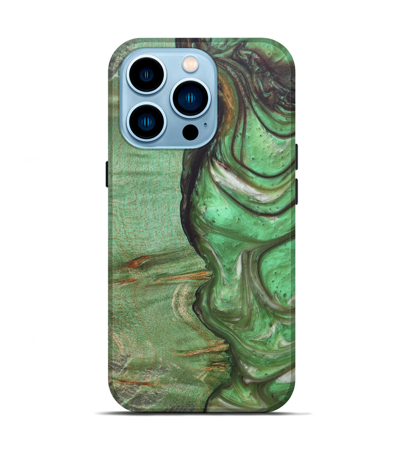 iPhone 14 Pro Wood+Resin Live Edge Phone Case - Adrea (Dark Green, 603740)