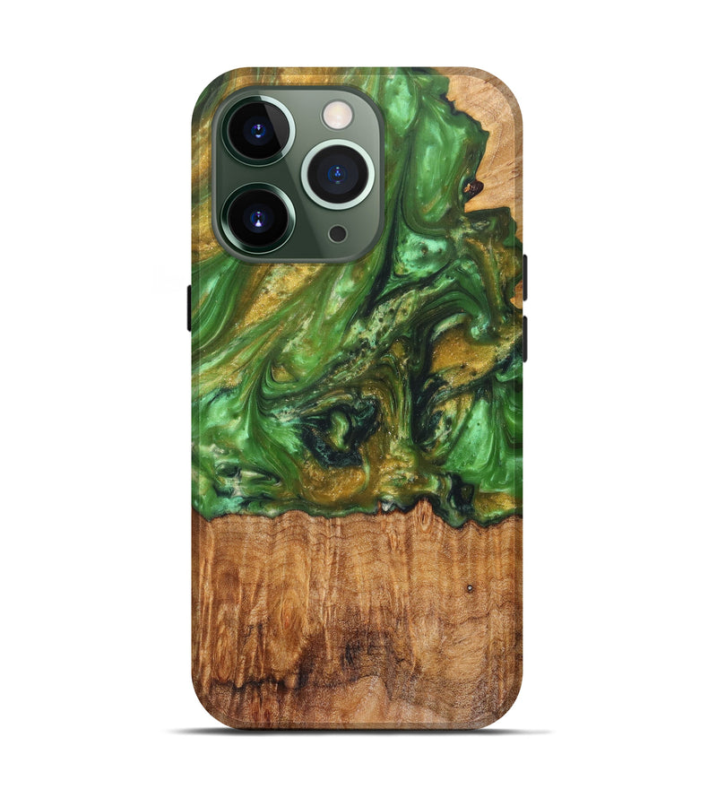 iPhone 13 Pro Wood+Resin Live Edge Phone Case - Demario (Green, 621647)
