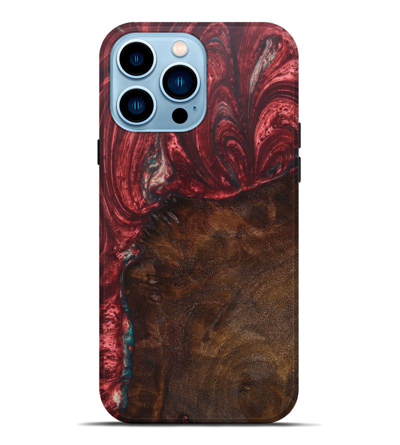 iPhone 14 Pro Max Wood+Resin Live Edge Phone Case - Moshe (Dark Red, 616673)