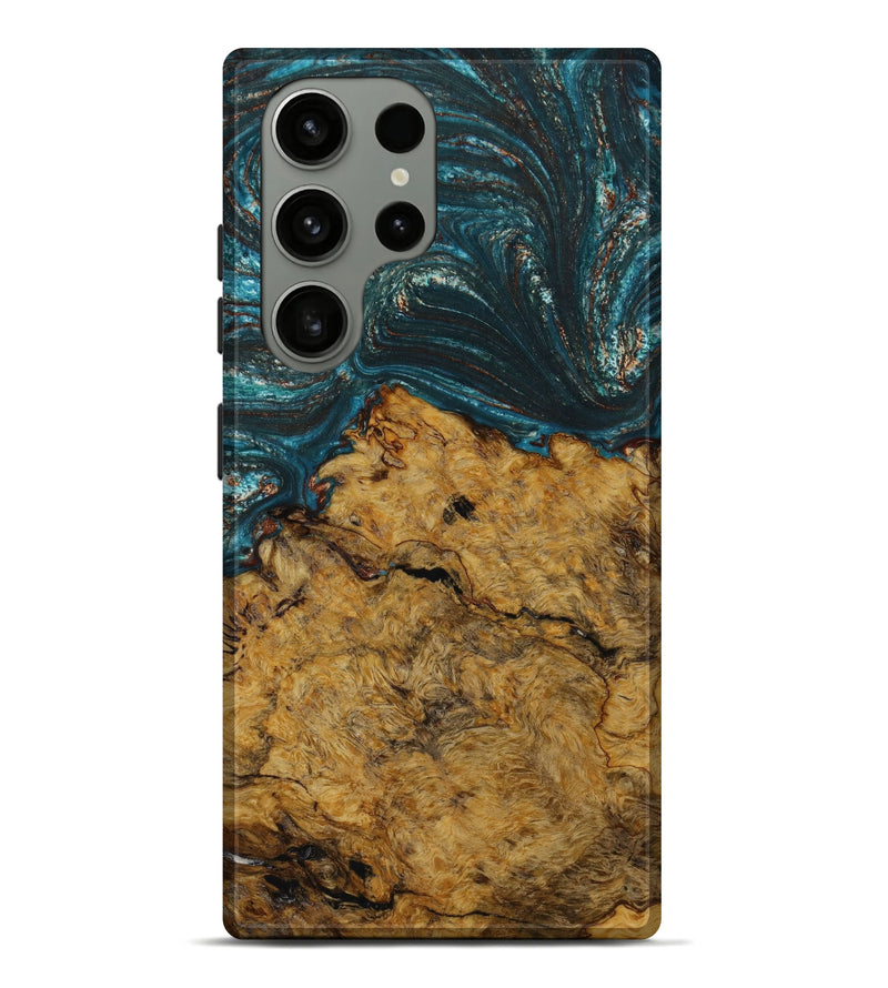 Galaxy S23 Ultra Wood+Resin Live Edge Phone Case - Kash (Teal & Gold, 646722)