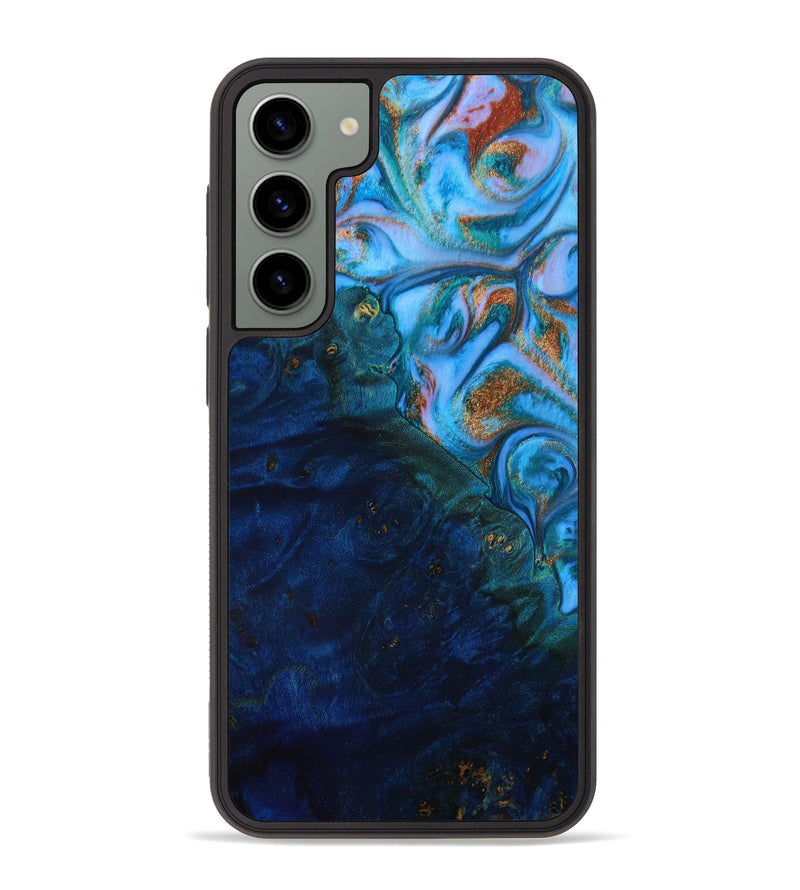 Galaxy S23 Plus Wood+Resin Phone Case - Jett (Teal & Gold, 648457)