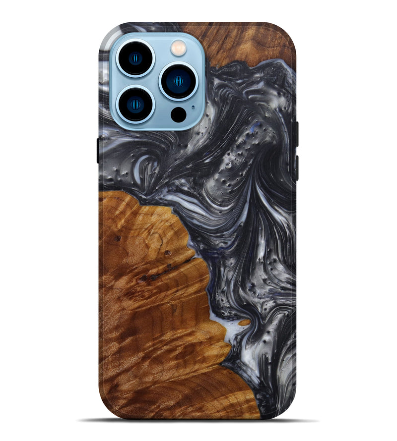 iPhone 14 Pro Max Wood+Resin Live Edge Phone Case - Denna (Black & White, 584078)