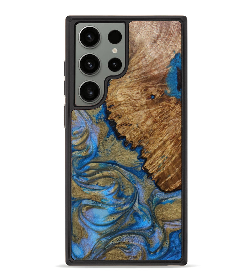 Galaxy S23 Ultra Wood+Resin Phone Case - Nannie (Teal & Gold, 631820)