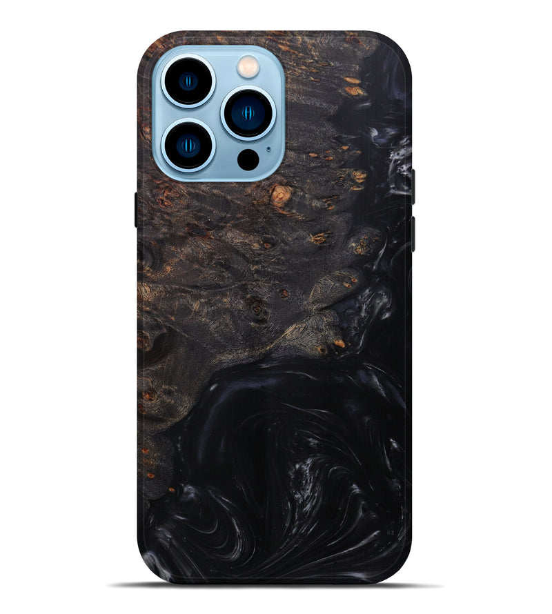 iPhone 14 Pro Max Wood+Resin Live Edge Phone Case - Arjun (Pure Black, 596623)