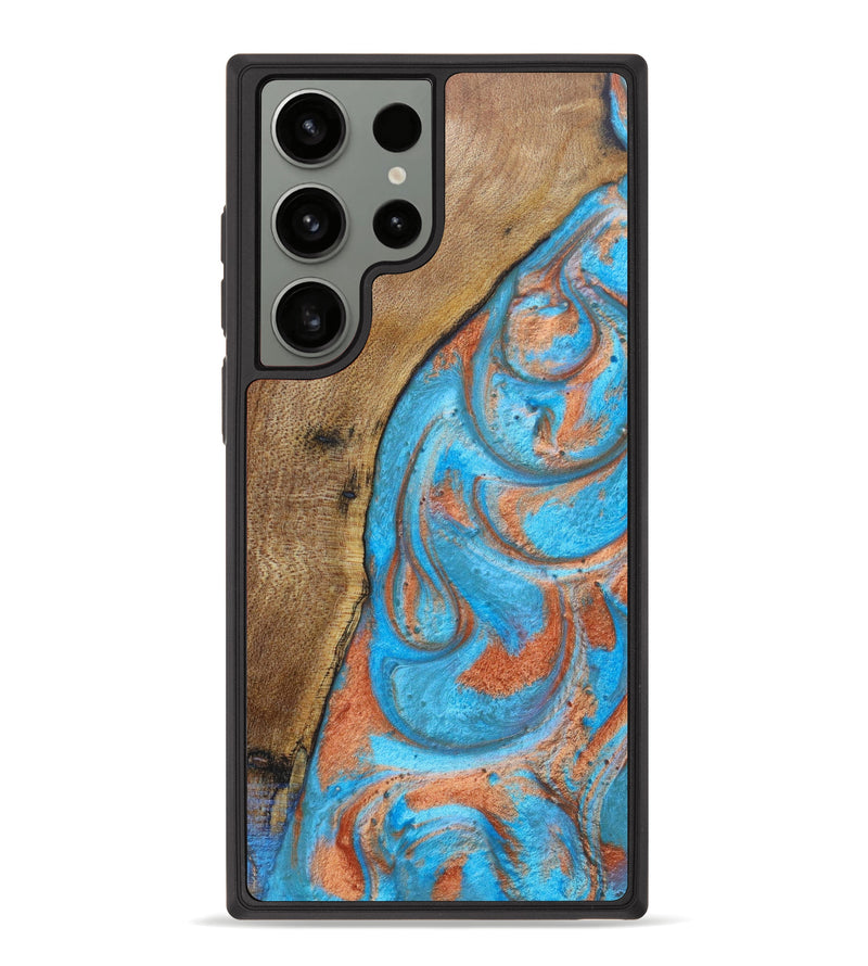Galaxy S23 Ultra Wood+Resin Phone Case - Jhene (Teal & Gold, 627811)