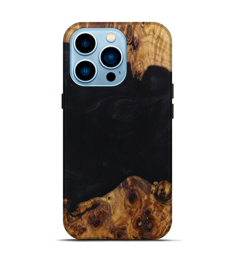 iPhone 14 Pro Wood+Resin Live Edge Phone Case - Siena (Pure Black, 610306)