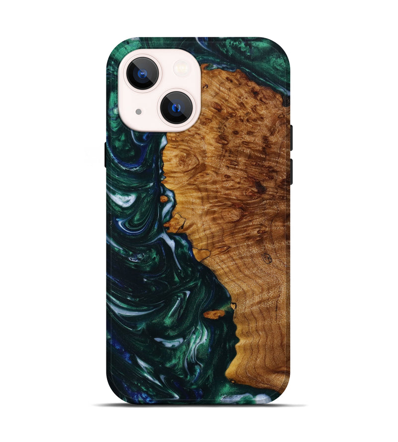 iPhone 14 Wood+Resin Live Edge Phone Case - Candice (Dark Green, 610667)