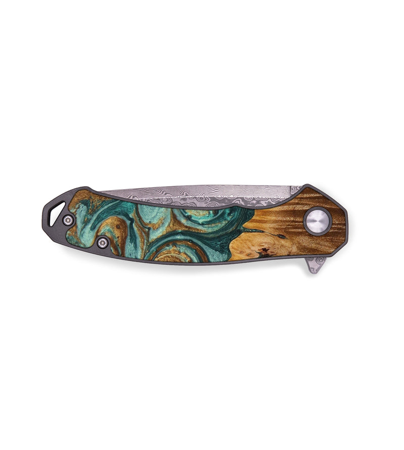 EDC Wood+Resin Pocket Knife - Harper (Teal & Gold, 644097)