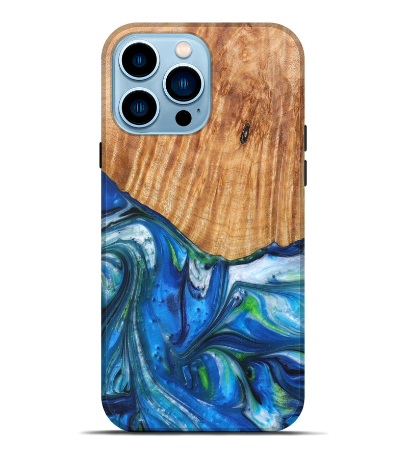iPhone 14 Pro Max Wood+Resin Live Edge Phone Case - Indy (Blue, 616695)