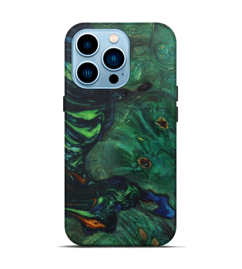 iPhone 14 Pro Wood+Resin Live Edge Phone Case - Anahi (Teal & Gold, 641717)