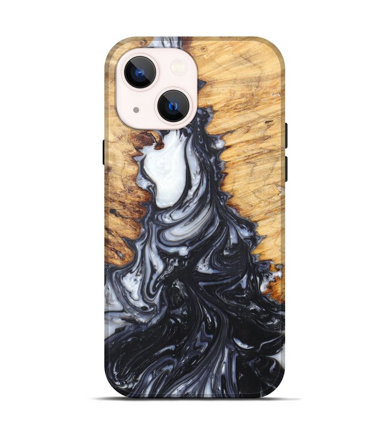 iPhone 14 Wood+Resin Live Edge Phone Case - Heidie (Black & White, 606479)