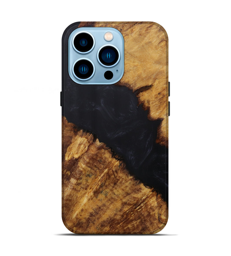 iPhone 14 Pro Wood+Resin Live Edge Phone Case - Wenonah (Pure Black, 596637)