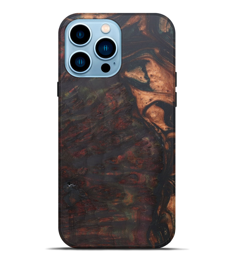 iPhone 14 Pro Max Wood+Resin Live Edge Phone Case - Caron (Dark Green, 594885)