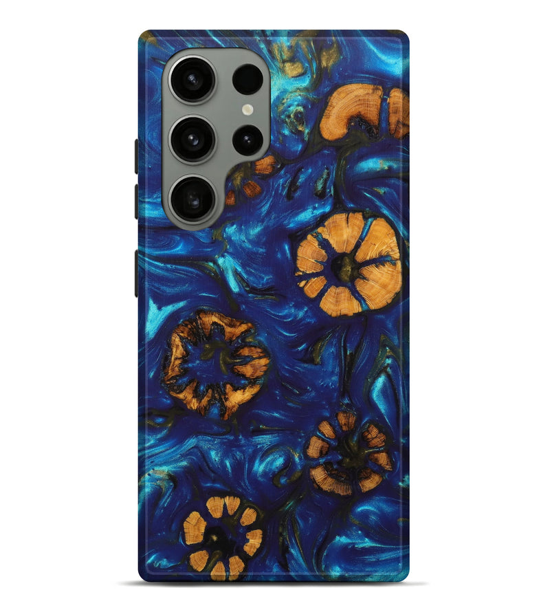Galaxy S23 Ultra Wood+Resin Live Edge Phone Case - Aliza (Teal & Gold, 632209)