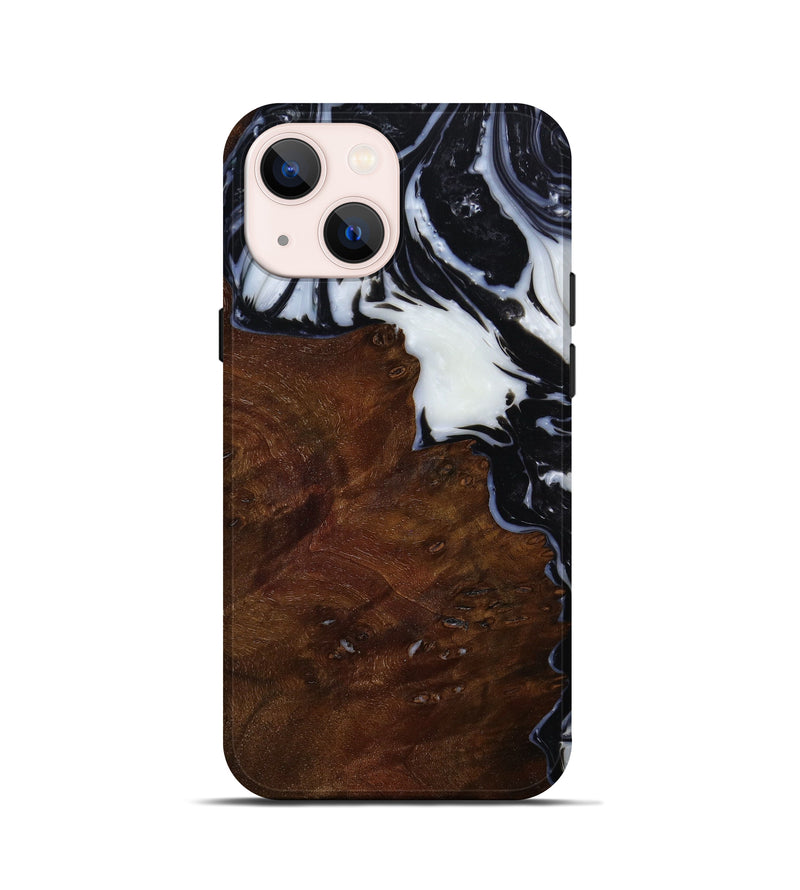 iPhone 13 mini Wood+Resin Live Edge Phone Case - Sidney (Black & White, 646303)