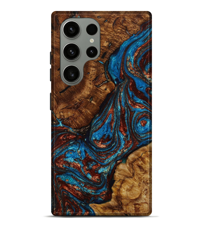 Galaxy S23 Ultra Wood+Resin Live Edge Phone Case - Angeline (Teal & Gold, 648187)