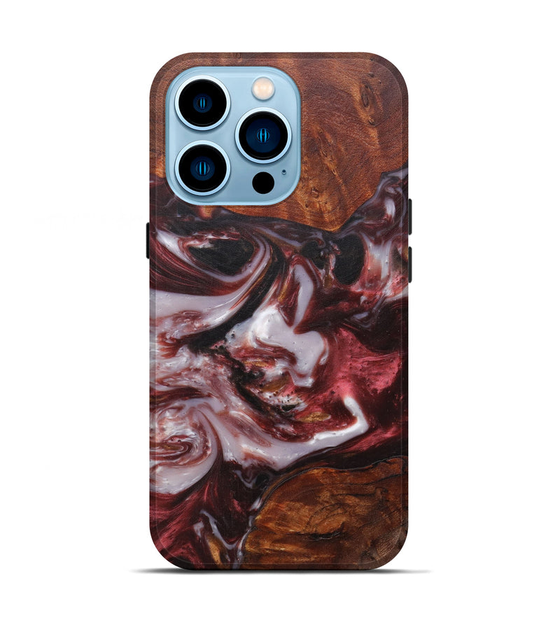 iPhone 14 Pro Wood+Resin Live Edge Phone Case - Stevena (Dark Red, 592347)