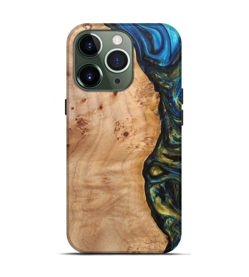 iPhone 13 Pro Wood+Resin Live Edge Phone Case - Lexi (Teal & Gold, 616900)