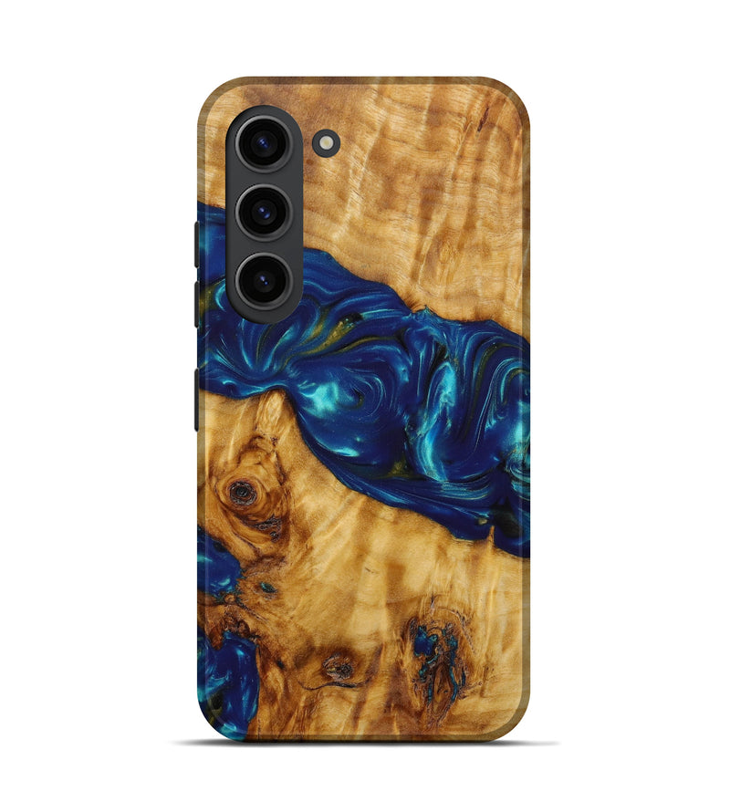 Galaxy S23 Wood+Resin Live Edge Phone Case - Phoebe (Teal & Gold, 641955)