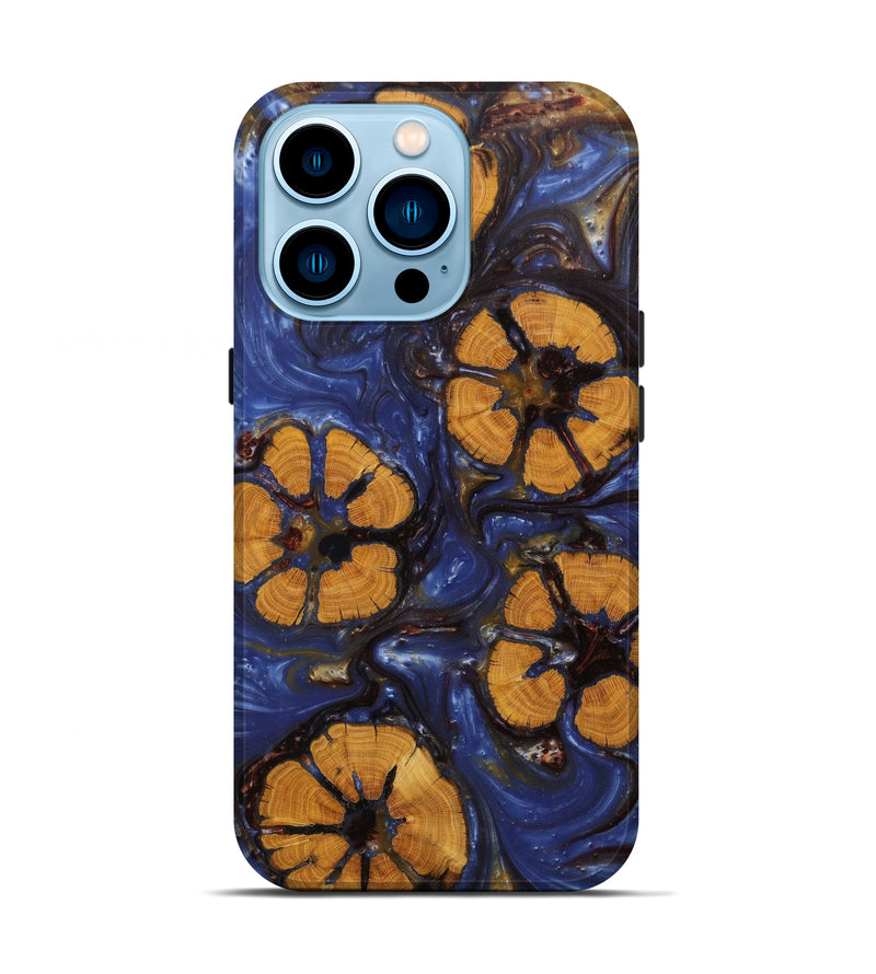 iPhone 14 Pro Wood+Resin Live Edge Phone Case - Kirstyn (Light Blue, 595965)