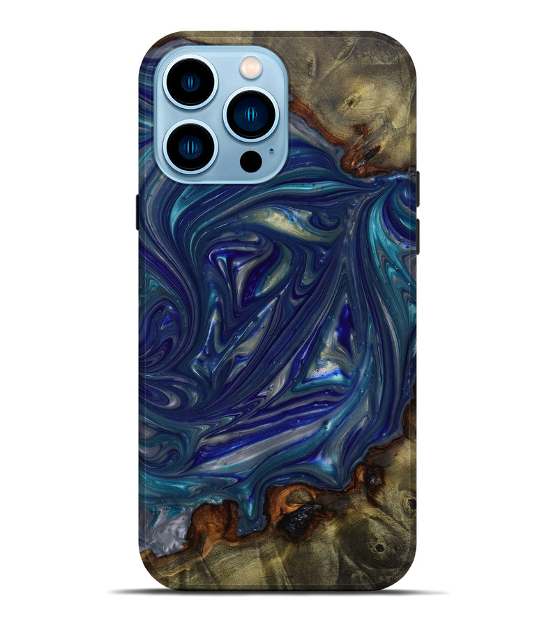 iPhone 14 Pro Max Wood+Resin Live Edge Phone Case - Kate (Blue, 646717)