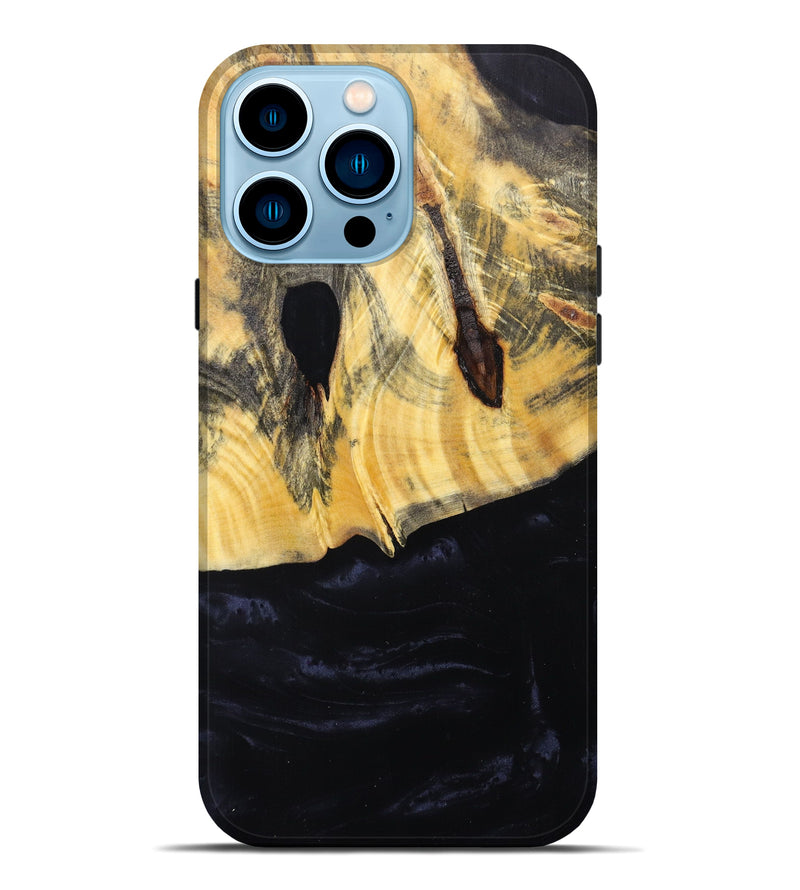 iPhone 14 Pro Max Wood+Resin Live Edge Phone Case - Latasha (Pure Black, 616918)