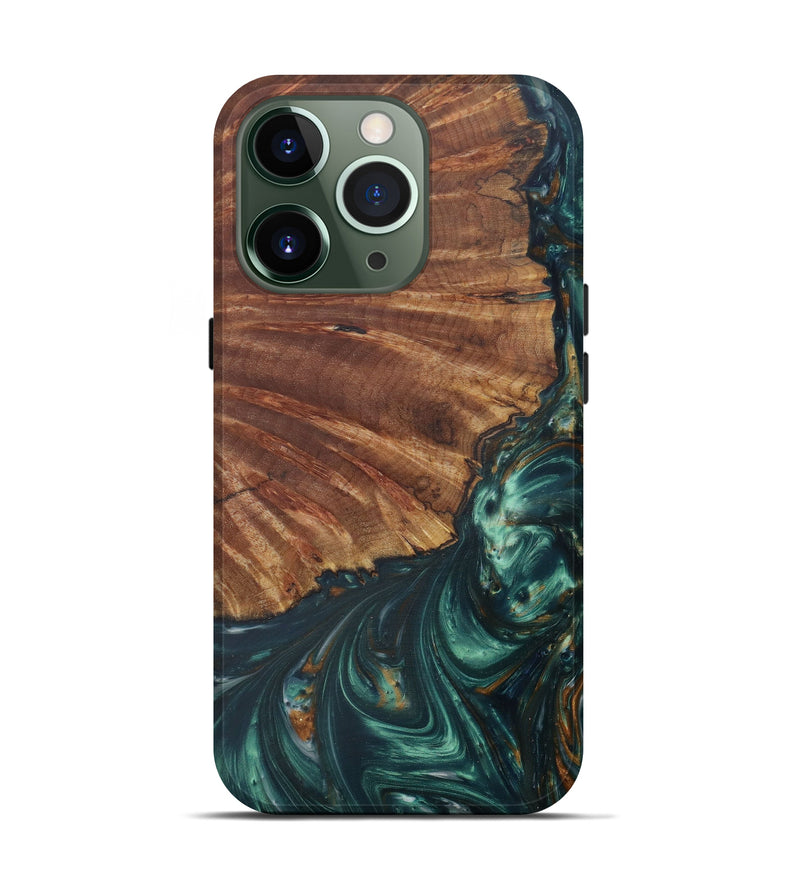 iPhone 13 Pro Wood+Resin Live Edge Phone Case - Windowing (Dark Green, 577457)