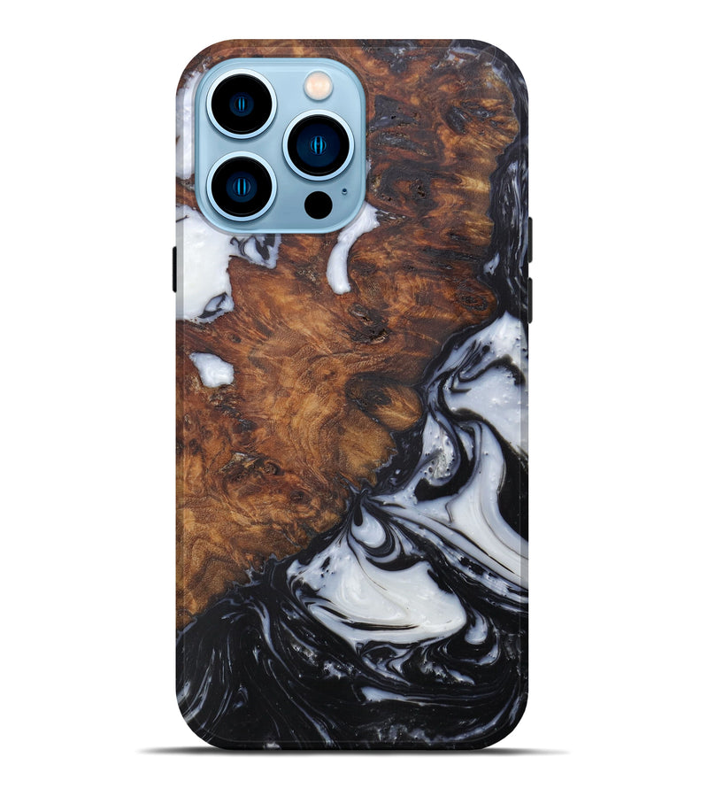 iPhone 14 Pro Max Wood+Resin Live Edge Phone Case - Alvina (Black & White, 586729)