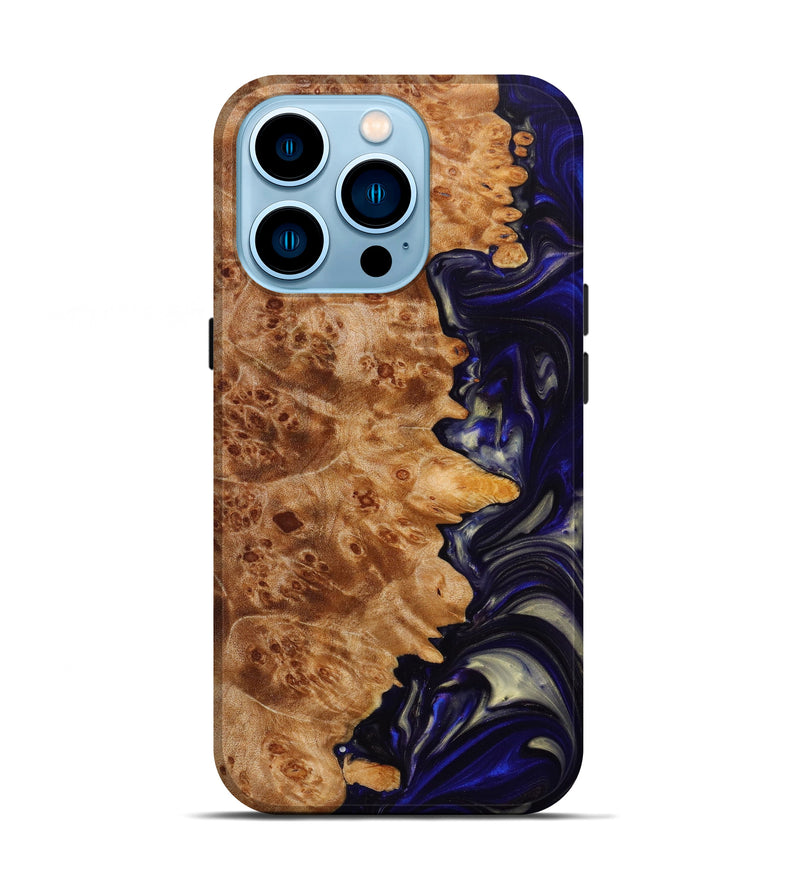 iPhone 14 Pro Wood+Resin Live Edge Phone Case - Lyla (Blue, 640509)