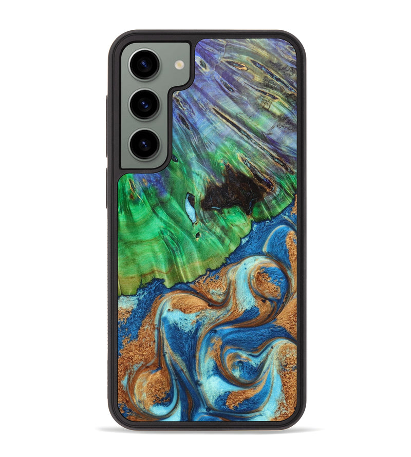 Galaxy S23 Plus Wood+Resin Phone Case - Issac (Teal & Gold, 632526)