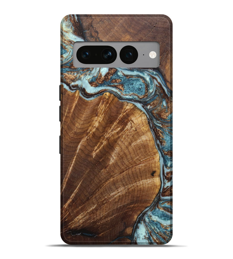 Pixel 7 Pro Wood+Resin Live Edge Phone Case - Tatyana (Teal & Gold, 636831)